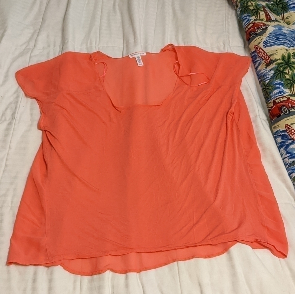 AMBIANCE Apparel Coral Colored Slight Sheer Top 3X